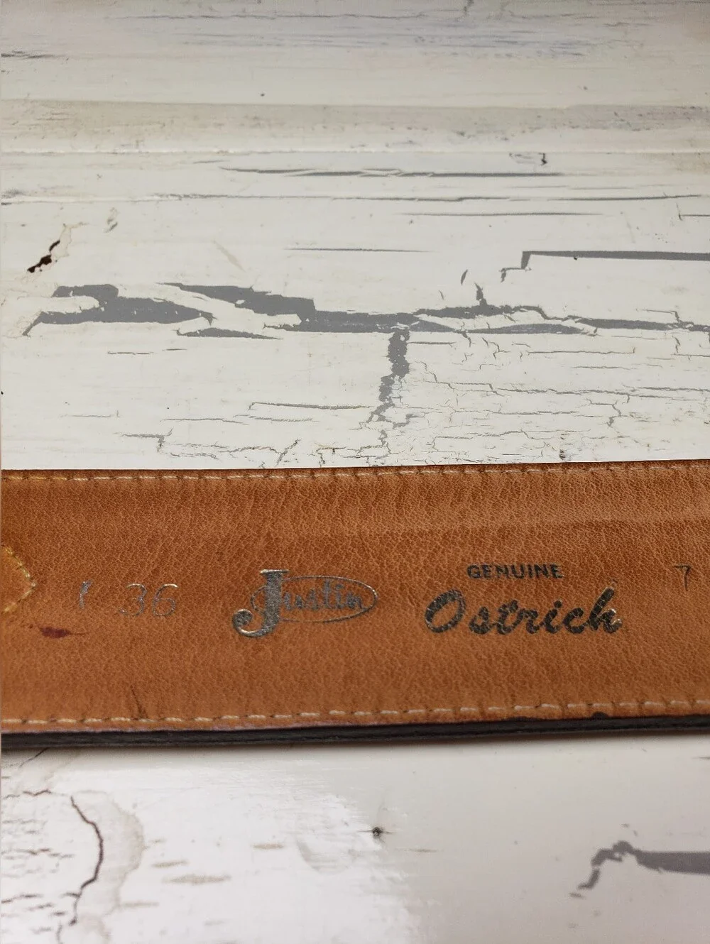 Justin Ostrich & Calfskin Leather Belt in Mustard Tan - Men's or Women's size 36